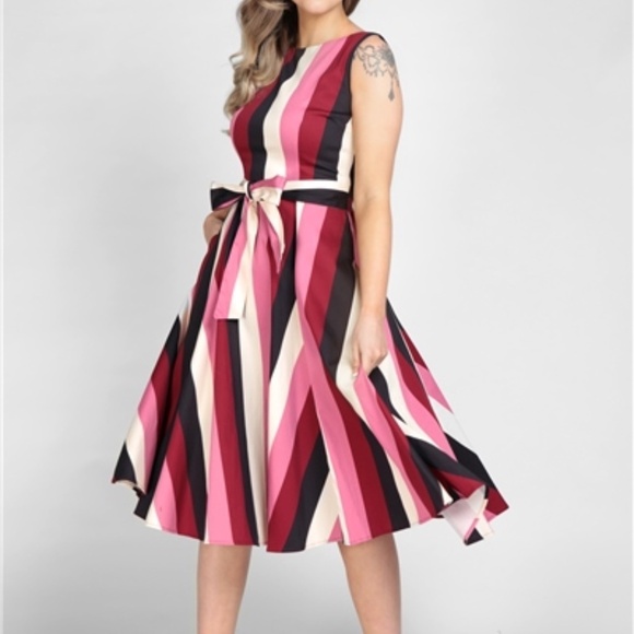 Collectif Frances Bubble Gum Stripe Swing Dress - Picture 1 of 7